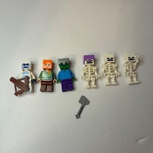 LEGO Minecraft Minifigures Lot 6 Zombie Alex Yeti Skeletons Bow Axe Helmet